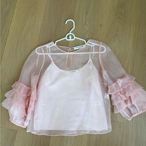 Amanda Uprichard Light Pink Ruffle Sleeve Blouse